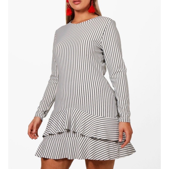 Boohoo Dresses & Skirts - boohoo | Plus Striped Ruffle Hen Shift Dress *nWT*